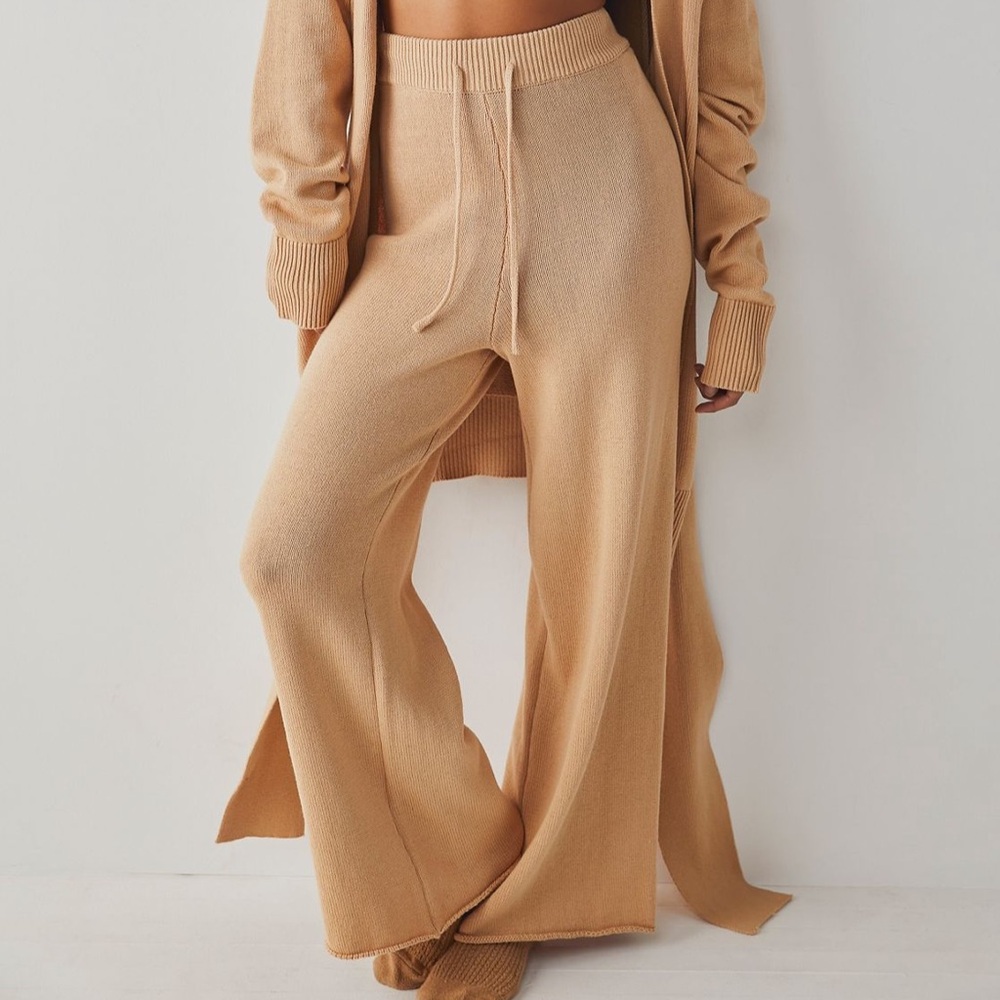 Free People Beach Tan/Cream Knit Wide Leg Pants